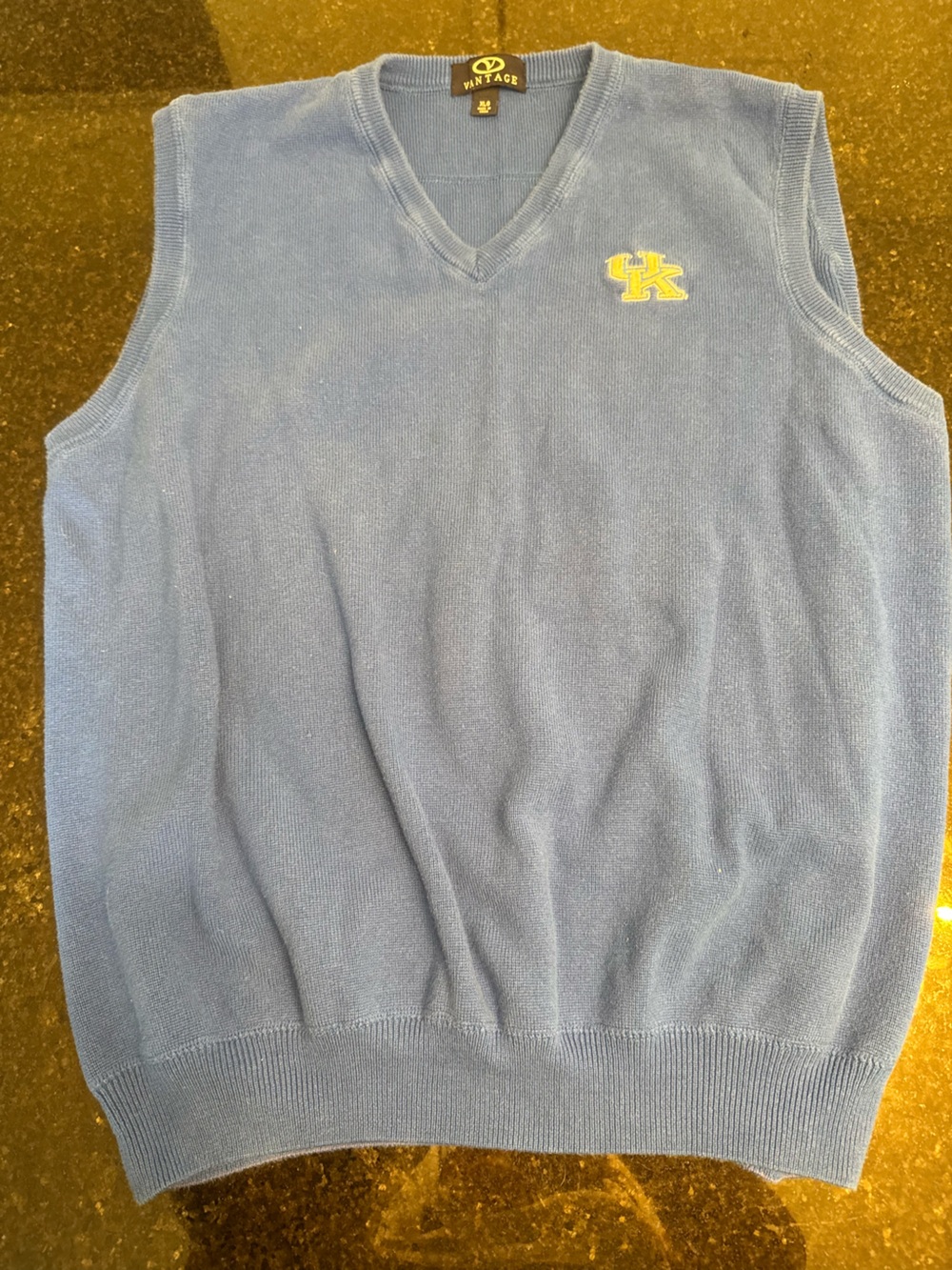 Vintage V-neck Blue Men's Sweater Vest with UK Logo